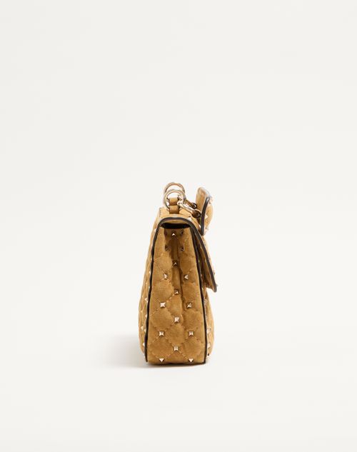 Valentino Garavani - Valentino Garavani Rockstud Spike Medium Suede Bag - Havana Beige - Woman - Shoulder Bags