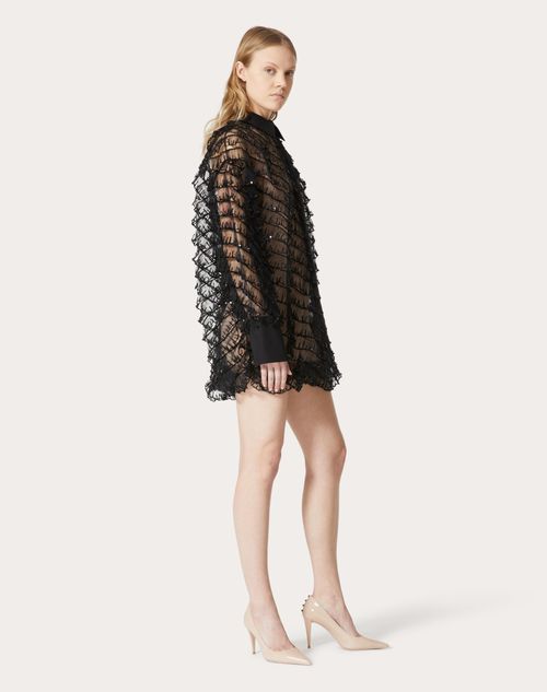 Valentino - Tulle Illusione Embroidered Short Dress - Black/sand - Woman - Dresses
