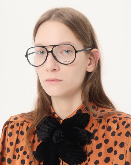 Valentino - Round Acetate Eyewear - Black - Unisex - Eyewear