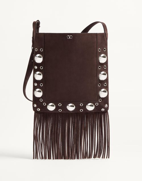 Valentino Garavani - Valentino Garavani Nellcôte Suede Shoulder Bag With Fringes - Testa Di Moro - Woman - Shoulder Bags