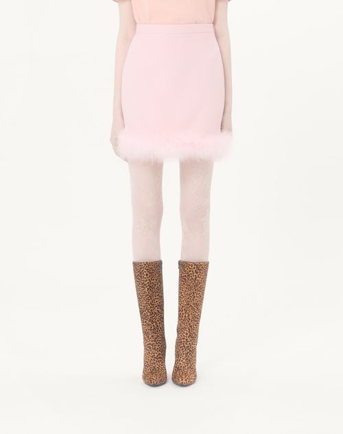 Valentino - Short Crepe Couture Skirt With Feathers - Rose - Woman - Skirts