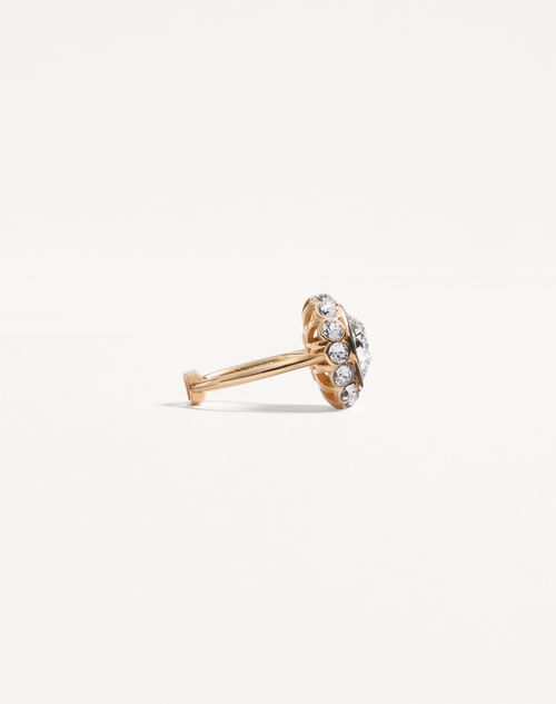 Valentino Garavani - Vlogo Signature Ring In Metal, Enamel And Crystals - Gold/black/crystal - Woman - Jewellery