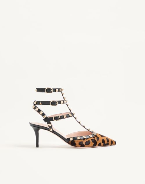 Valentino Garavani - Rockstud Pumps With Straps In Pony-effect Calfskin 65mm
 - Animal Print - Woman - Shoes