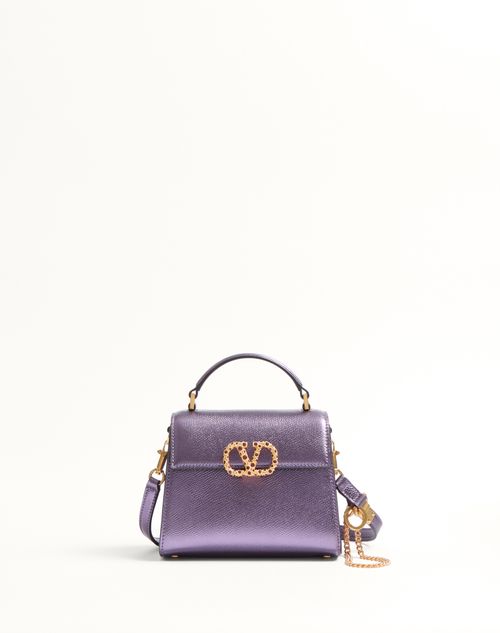 Valentino Garavani - Minibolso De Mano Valentino Garavani Vsling De Cuero De Becerro Graneado Y Laminado Y Logotipo De Joyería - Violet - Mujer - Vsling - Bags