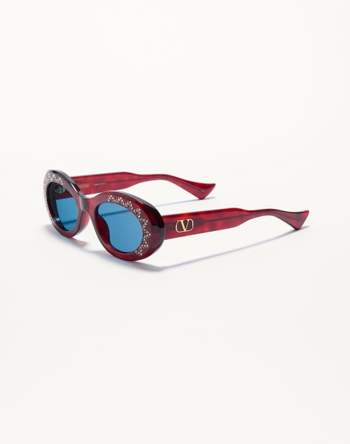 Valentino - Oval Acetate Eyewear - Havana/blue - Woman - Eyewear