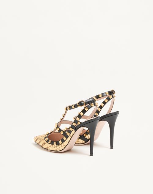 Valentino Garavani - Rockstud Pumps In Woven Laminated Nappa 100mm - Gold/black - Woman - Pumps And Slingbacks