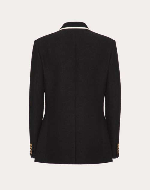 Valentino - Veste Croisée En Laine Bouclée À Broderie Vlogo Signature - Noir - Homme - Manteaux Et Blazers