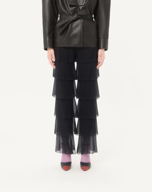 Valentino - Trousers In Light Georgette - Black - Woman - Trousers And Shorts