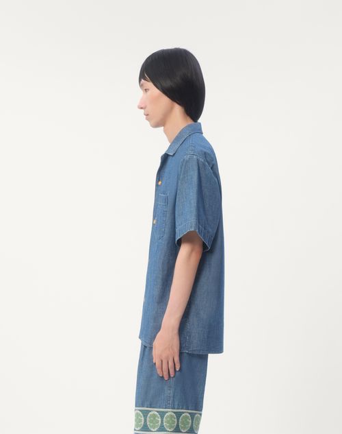Denim Bowling Shirt for Man in Denim | Valentino US Denim Bowling Shirt for Man in Denim | Valentino US