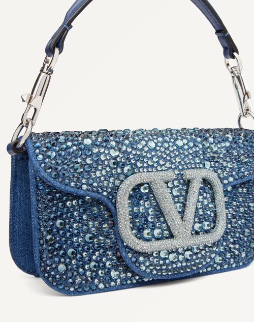 Small Loc Denim Shoulder Bag With Rhinestones for Woman in Blue