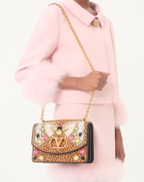 Valentino Garavani - Valentino Garavani Vain Embroidered Shoulder Bag In Pony-effect Calfskin. - Multicolour - Woman - Shoulder Bags
