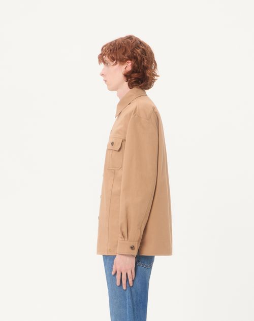 Valentino - Valentino Cotton Gabardine Shirt Jacket With Vlogo - Camel - Man - Outerwear