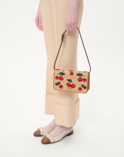 Vlogo Signature Mini Shoulder Bag In Jacquard Raffia With Vlogo Signature Mini Shoulder Bag In Jacquard Raffia With