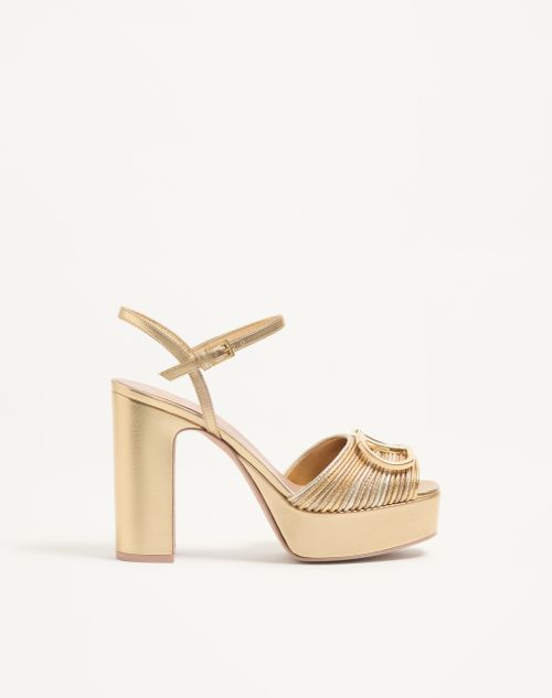 Valentino Garavani - Vlogo Signature Metallic Platform Sandal With Cornely Embroidery 115mm - Gold - Woman - Sandals