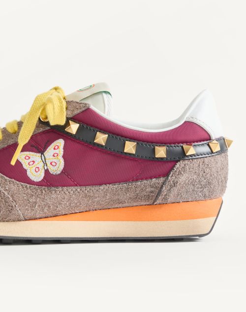 Valentino Garavani - スタッドアップ バタフライエンブロイダリー スプリットレザー X ナイロン スニーカー - フューシャ/マルチカラー - ウィメンズ - スニーカー