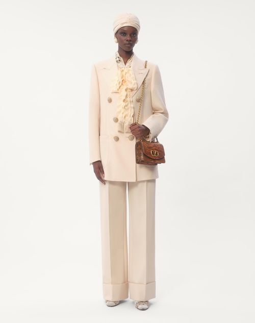 Diagonal Dry Wool Pants for Woman in Birch | Valentino US Diagonal Dry Wool Pants for Woman in Birch | Valentino US