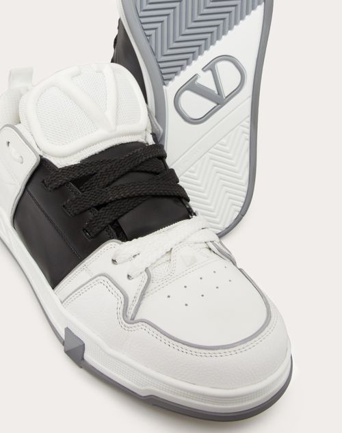 Open Skate Calfskin And Fabric Sneaker for Man in White/rubin 