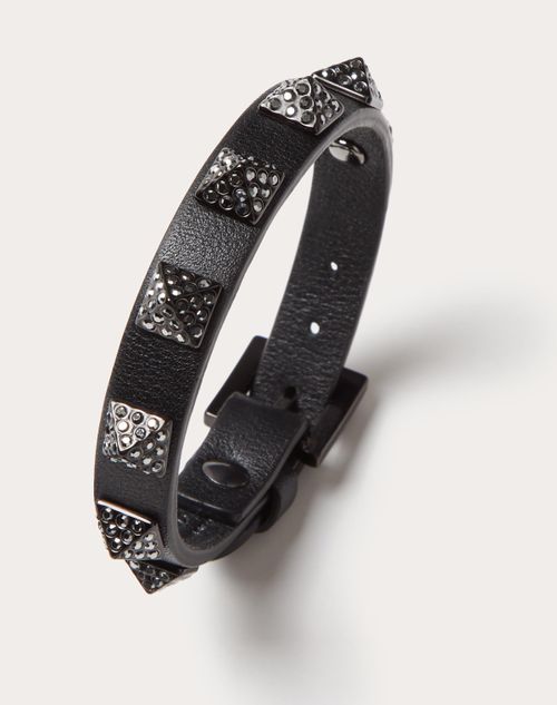 Valentino Garavani - ロックスタッズ クリスタル ブレスレット - ブラック - 女性 - Leather Bracelets - Accessories