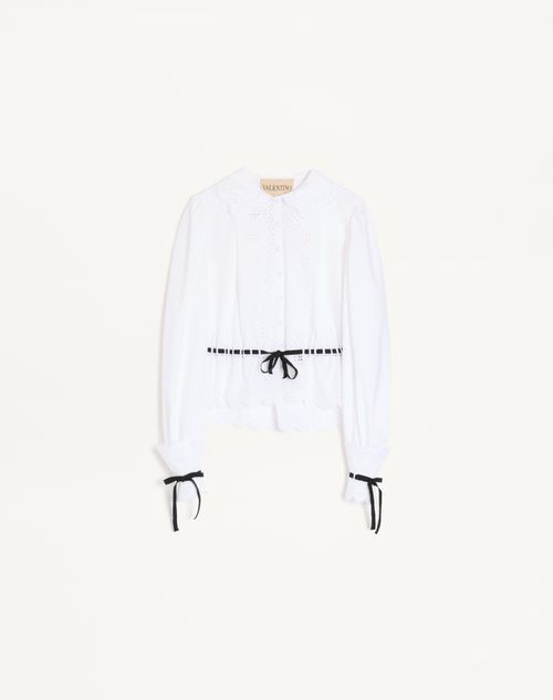 Valentino - Embroidered Cotton Popeline Shirt - White/ Black - Woman - Shirts And Tops