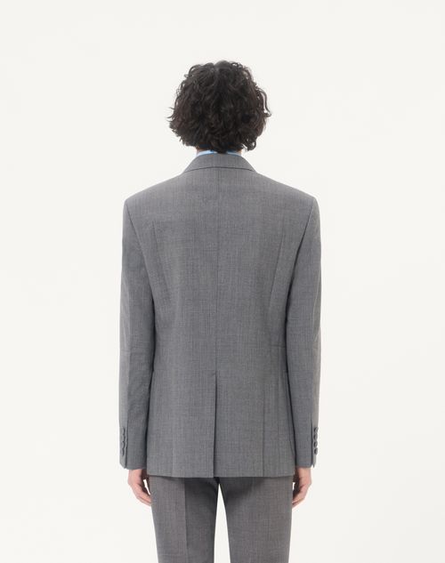 Valentino - Valentino Double-breasted Jacket In Mouliné Wool With Pressed Crease - Black/grey - Man - Coats And Blazers