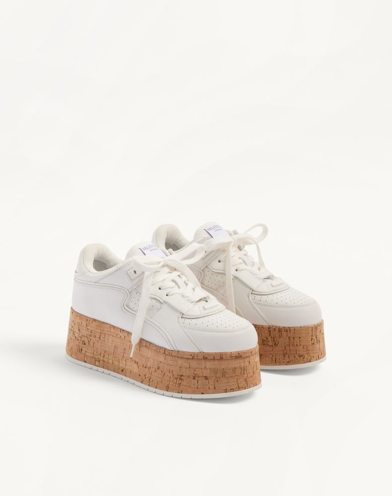 Valentino Garavani Freedots Xl Calfskin And Cork Sneaker Woman White 40.5