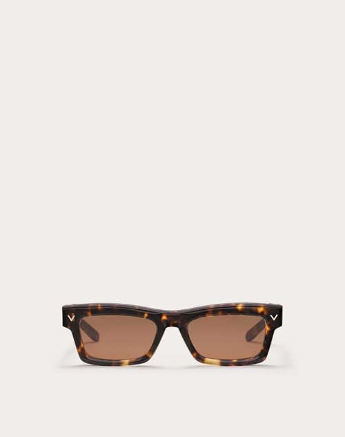 Valentino - V-sharp Rectangular Acetate Frame - Brown - Unisex - Eyewear