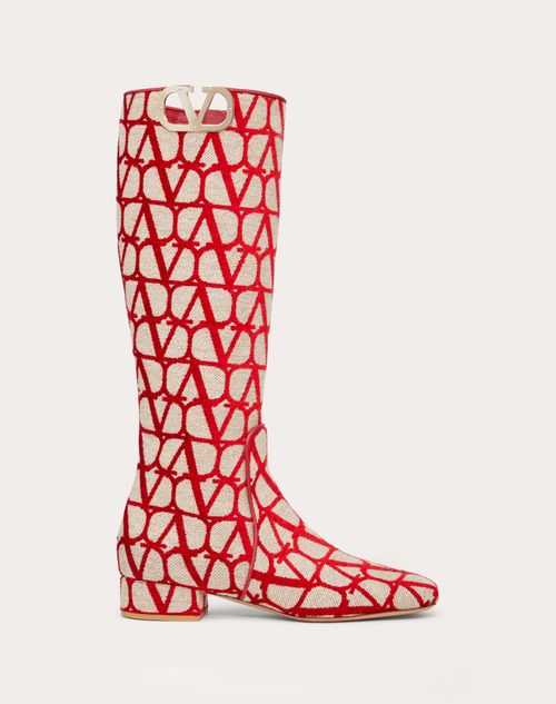 VALENTINO GARAVANI Toile Iconographe Calfskin Vlogo Knee High 30mm Boots 39  Naturale Rosso Valentino 1297653