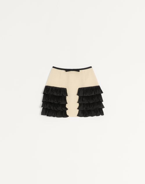 Valentino - Short Skirt In Plain Wool Tweed - Almond/black - Woman - Skirts