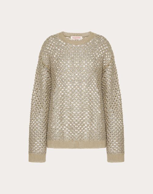 Valentino - Linen And Sequins Mesh Pullover - Ecru/silver - Woman - Knitwear