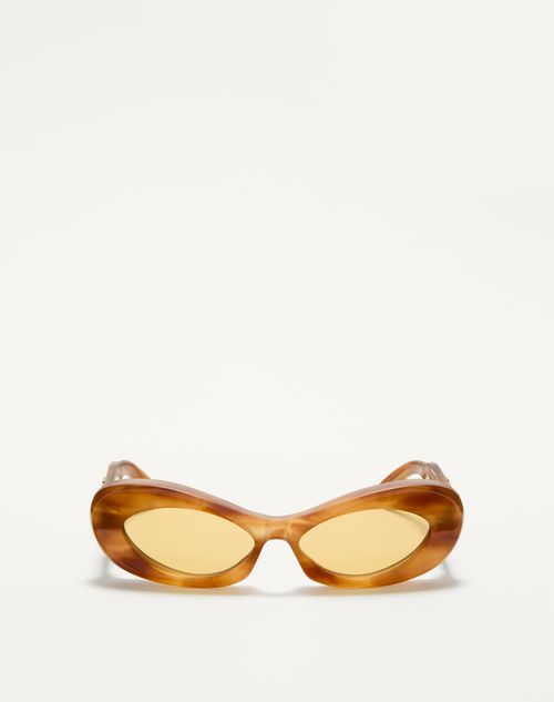 Valentino - Narrow Oval Acetate Frame - Beige/amber - Woman - Eyewear