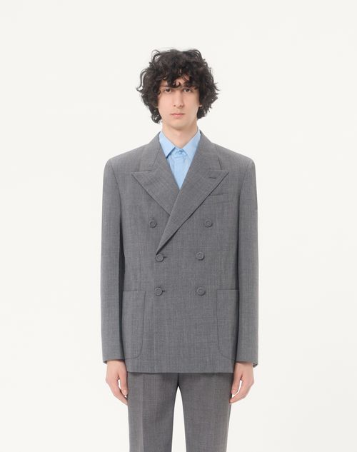 Valentino - Valentino Double-breasted Jacket In Mouliné Wool With Pressed Crease - Black/grey - Man - Coats And Blazers