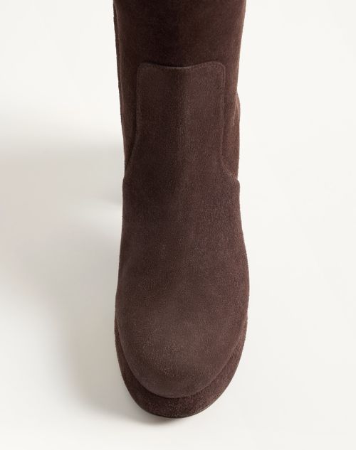 Valentino Garavani - Fawcette Platform Boot In Crust Leather 90mm - Ebony - Woman - Boots And Ankle Boots