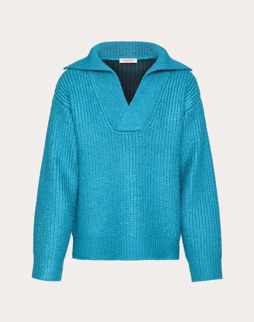 Valentino - Pullover Aus Seide - Sky Blue - Mann - Strickwaren