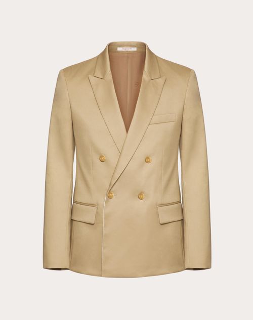 Valentino - Double-breasted Cotton Jacket - Sand - Man - Coats And Blazers