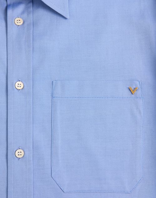 Valentino - Valentino Oxford Cotton Shirt With Vgold - Light Blue - Man - Shirts