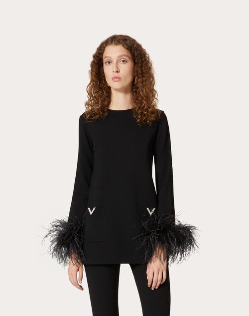 Valentino Garavani V Pavé-detailed feather-trim jumper - Black