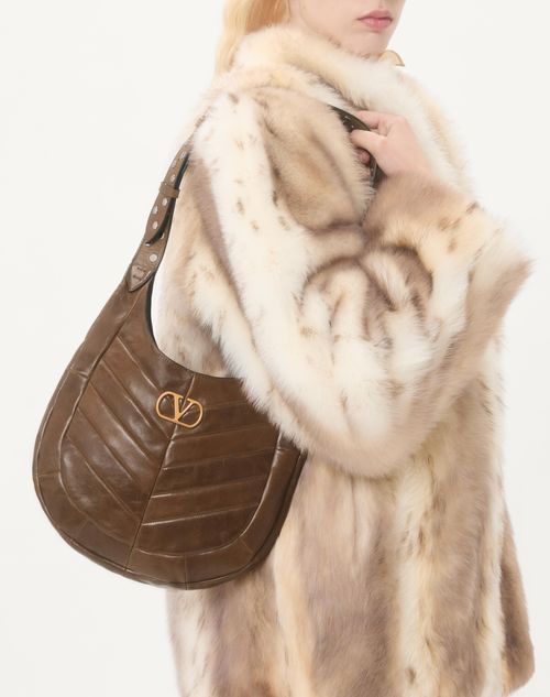 Valentino Garavani - Valentino Garavani Hoboho Small Hobo Bag In Chevron-patterned Nappa Leather - Tundra - Woman - Shoulder Bags