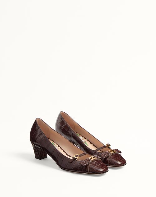 Valentino Garavani - Zapato Bowow De Cuero De Becerro Estampado Con Tacón De 45 mm - Marrón - Mujer - Salones