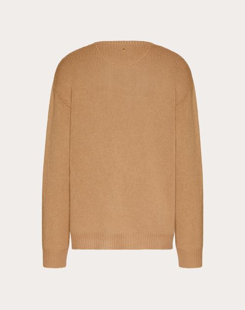 Valentino - Cashmere Crewneck Sweater With Stud - Camel - Man - Knitwear