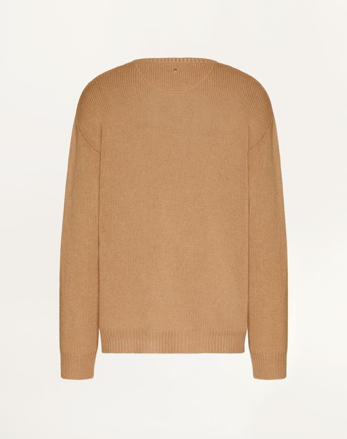 Valentino - Cashmere Crewneck Sweater With Stud - Camel - Man - Man Ready To Wear Sale