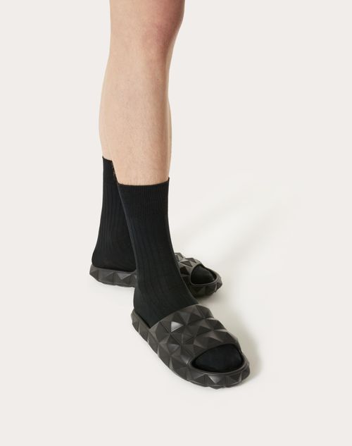 Roman Stud Turtle Slide Sandal In Rubber for Man in Black 