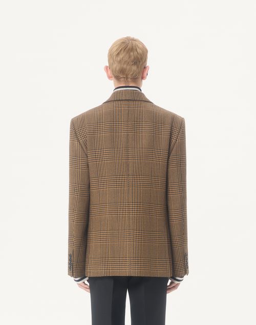 Valentino - Valentino Single-breasted Wool Jacket With Glen Plaid Pattern - Camel/black - Man - Coats And Blazers