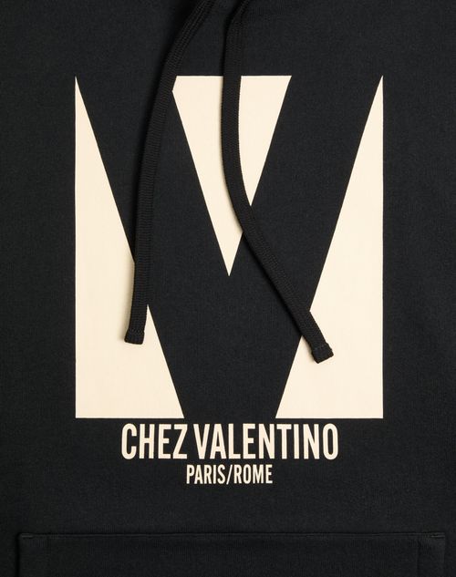 Cotton Hooded Sweatshirt With Chez Valentino Print for Man Cotton Hooded Sweatshirt With Chez Valentino Print for Man
