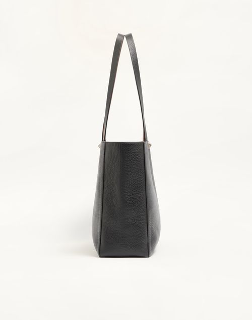 Valentino Garavani - Rockstud Small Tote In Reversible Elk-print Calfskin - Black/saddle Brown - Man - Totes