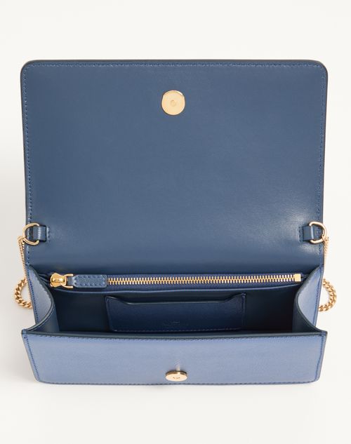 Valentino Garavani - Valentino Garavani Vlogo Signature Mini Shoulder Bag In Grainy Calfskin - Metallic Blue - Woman - Clutches