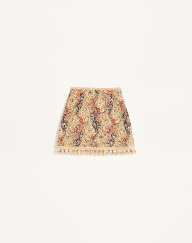 Valentino Embroidered Short Skirt On Piquet With Paisley Voyage Imaginaire Print Woman Multicolour 48