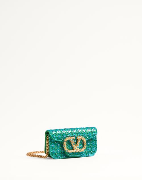 Valentino Garavani - Valentino Garavani Locò Small Embroidered Shoulder Bag With Jewel Logo - Emerald - Woman - Shoulder Bags