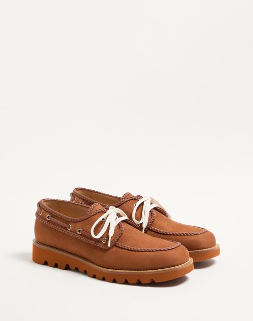 Valentino Garavani - Palm Avenue Suede Boat Shoe - Tobacco - Man - Shelf - M Shoes - Palm Avenue