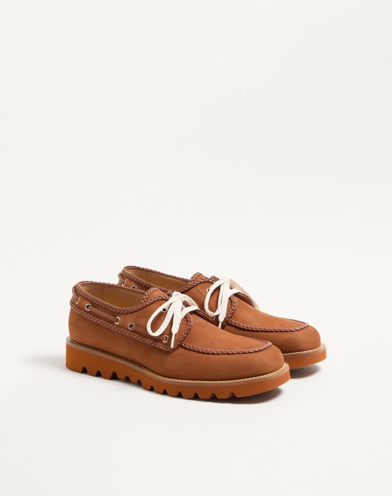 Valentino Garavani Palm Avenue Suede Boat Shoe Man Tobacco 44