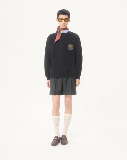 Valentino - ヴァレンティノ Valentinoパッチ コットン クルーネック スウェットシャツ - ブラック - メンズ - メンズ プライベート セール